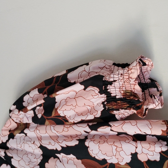 WHO WHAT WHERE Floral Tiered Midi Shirt Dress Short Sleeves Peony - Picture 4 of 9